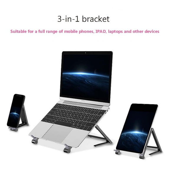 Metal Laptop Stand Computer Cooling Folding Mini Flat Raised Bracket(Gray)