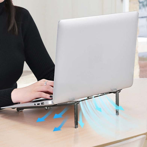 Metal Laptop Stand Computer Cooling Folding Mini Flat Raised Bracket(Gray)