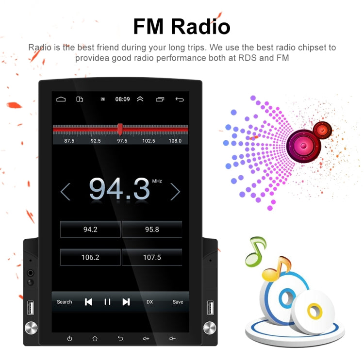 9.7 inch Vertical Screen HD 2.5D Glass Car MP5 Player Android Navigation All-in-one Machine, Specification:Standard+12 Lights Camera