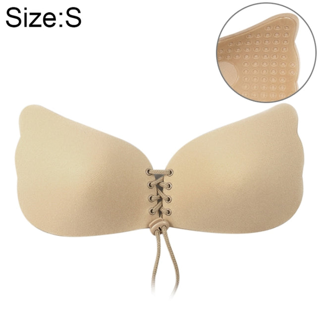 Women Self-Adhesive Strapless Bandage Blackless Solid Bra Silicone Underwear Invisible Bra, Size:S (T Khaki)