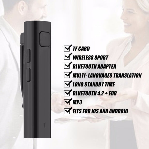 Bluetooth Receiver Smart Headphone Voice Translator 26 Multi-language Travel Business TF Card Voice Text Interpreter Earphone(Black)