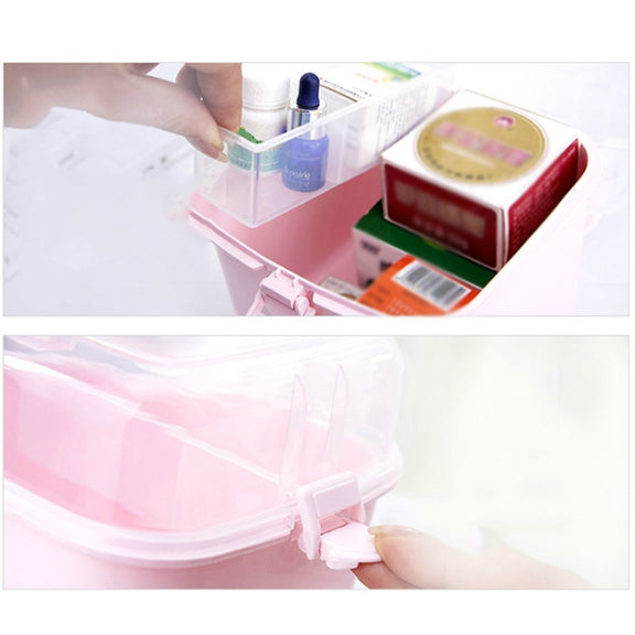 Multifunctional Transparent Plastic Cosmetic Storage Box Household Supplies Storage Pill Box(Pink)