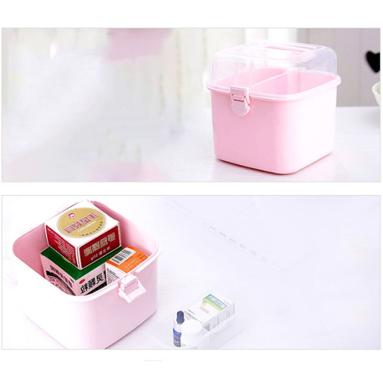 Multifunctional Transparent Plastic Cosmetic Storage Box Household Supplies Storage Pill Box(Pink)