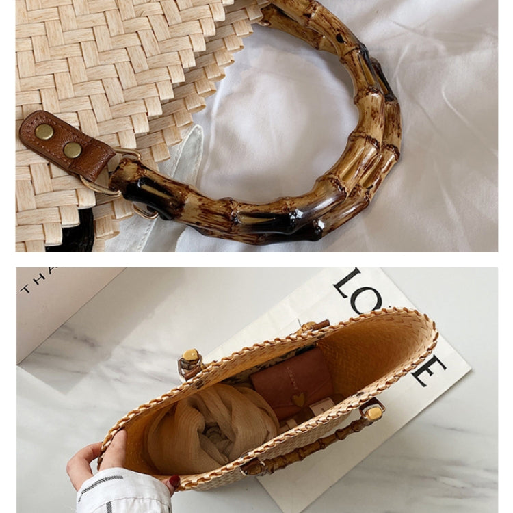 Retro Large-Capacity Bamboo Portable Straw Beach Bag(Brown)