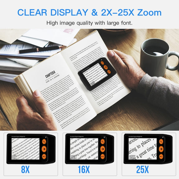 3.5 Inch 2X-25X High-Definition Handheld  Magnifying Glass Electronic Vision Aid(White)