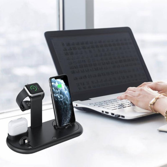 HQ-UD20 Mobile Phone Watch Multi-Function Charging Stand Wireless Charger for Phones & Apple Watch & Airpods(Black)