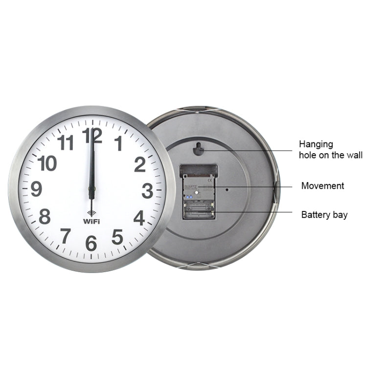 Smart Network Automatic Time Synchronization Wifi Wall Clock Modern Minimalist Silent Living Room Clock, Size:16 inch(Black)