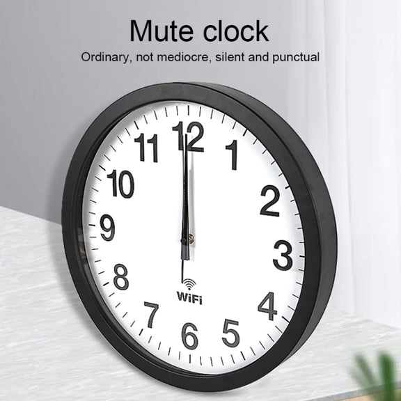 Smart Network Automatic Time Synchronization Wifi Wall Clock Modern Minimalist Silent Living Room Clock, Size:16 inch(Black)