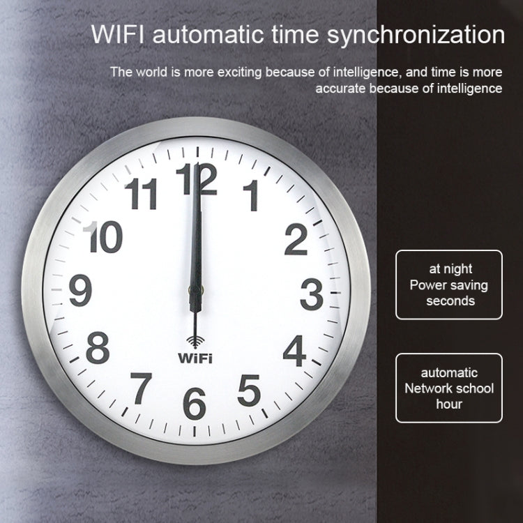 Smart Network Automatic Time Synchronization Wifi Wall Clock Modern Minimalist Silent Living Room Clock, Size:16 inch(Black)