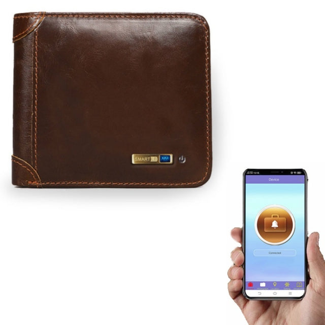 Men Leather Business Wallet Smart Anti-Lost Anti-Theft Wallet, Style:Smart(Brown)