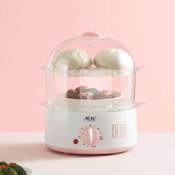 LINGRUI Timer Mini Multi-Function Egg Cooker Automatic Power Off Home Breakfast Machine, CN Plug, Specification:Double Layers(Grey)