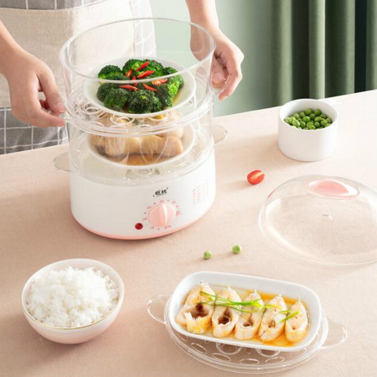 LINGRUI Timer Mini Multi-Function Egg Cooker Automatic Power Off Home Breakfast Machine, CN Plug, Specification:Double Layers(Pink)