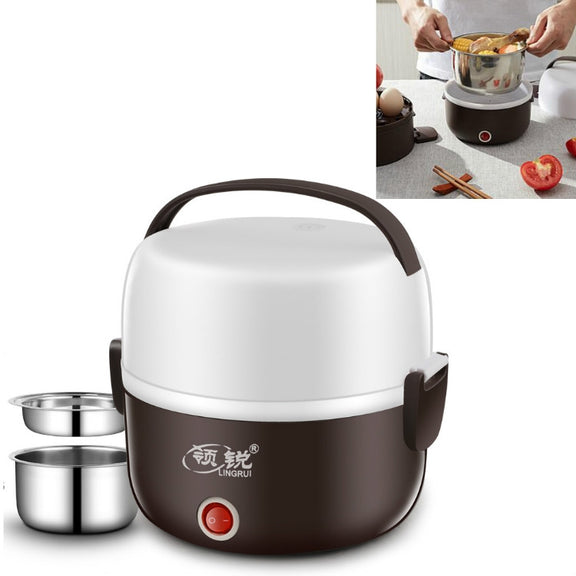 LINGRUI Multi-Function Electric Lunch Box Electric Heating Insulation Cooking Mini Rice Cooker, CN Plug, Specification:Double Layer(Purple)