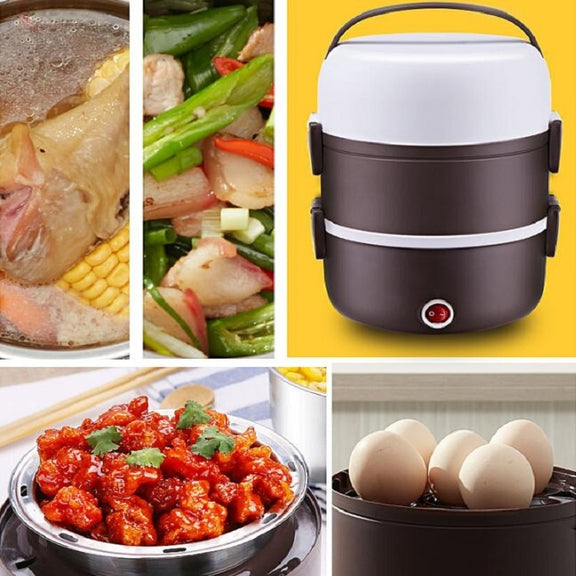 LINGRUI Multi-Function Electric Lunch Box Electric Heating Insulation Cooking Mini Rice Cooker, CN Plug, Specification:Double Layer(Purple)