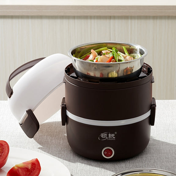 LINGRUI Multi-Function Electric Lunch Box Electric Heating Insulation Cooking Mini Rice Cooker, CN Plug, Specification:Three Layer(Purple)