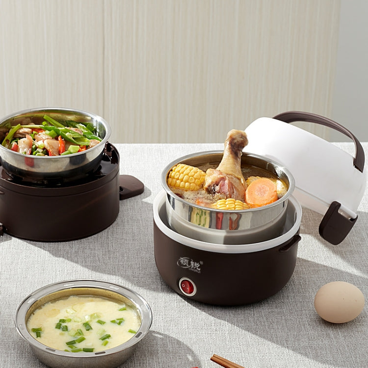LINGRUI Multi-Function Electric Lunch Box Electric Heating Insulation Cooking Mini Rice Cooker, CN Plug, Specification:Three Layer(Purple)