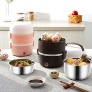 LINGRUI Multi-Function Electric Lunch Box Electric Heating Insulation Cooking Mini Rice Cooker, CN Plug, Specification:Three Layer(Purple)