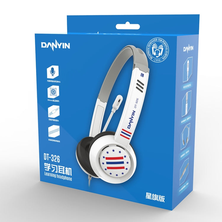 DANYIN DT326 Head-mounted Desktop Computer Children Learning Wire Headset with Microphone, Cable Length:1.8m, Style:Star Flag(White)