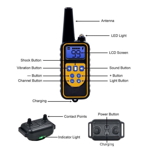 Bark Stopper Dog Training Device Dog Collar with Electric Shock Vibration Warning(UK Plug)