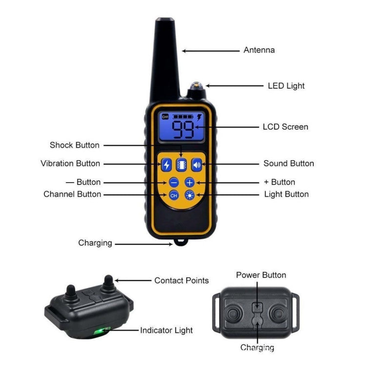 Bark Stopper Dog Training Device Dog Collar with Electric Shock Vibration Warning(UK Plug)