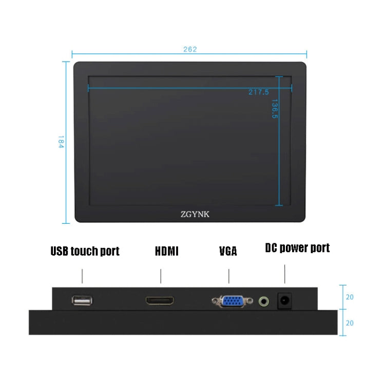 ZGYNK KQ101 HD Embedded Display Industrial Screen, Size: 10 inch, Style:Embedded