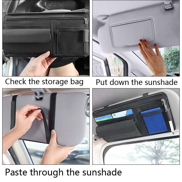 Car Sun Block Glasses Case Document Holder Car Plastic Frame Zipper Type Multi-Function Card Bag Storage Bag(Brown)