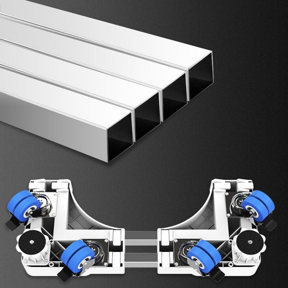 Double Tubes 4 Wheels + 4 Legs Adjustable Stainless Steel Refrigerator Bracket Washing Machine Base Bracket