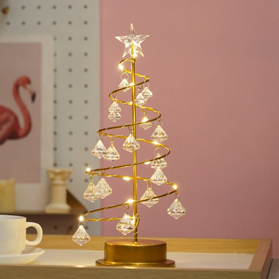 LED Wrought Iron Night Light Crystal Christmas Tree Light Room Decoration Small Table Lamp