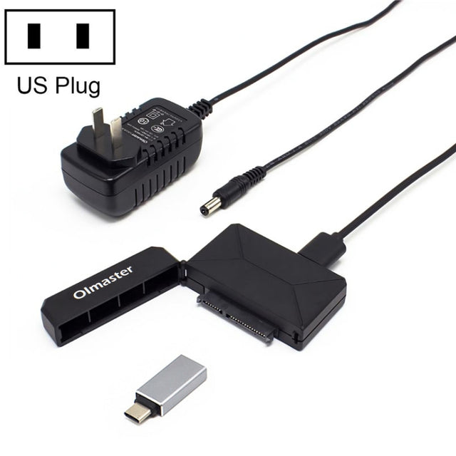 Olmaster External Notebook Hard Drive Adapter Cable Easy Drive Cable USB3.0 to SATA Converter, Style:Hard Disk + Type-C Adapter, Size:3.5 Inch (US Plug)