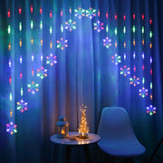 LED Inverted V Snowflake Five-Star Decorative Lights Christmas Water-resistant String Lights, EU Plug(Colorful Light)