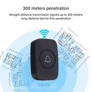 CACAZI A10 300m Long Range No Battery Water-resistant LED Light Smart Wireless Doorbell, EU Plug