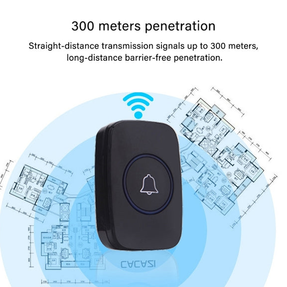 CACAZI A10 300m Long Range No Battery Water-resistant LED Light Smart Wireless Doorbell, EU Plug
