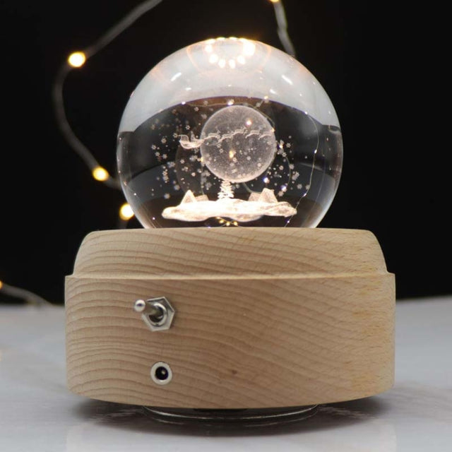 Girl Bedside Lamp Crystal Ball Wooden Base Music Box Charging Glow Rotating Night Light, Random Music(Lunar Christmas Tree)