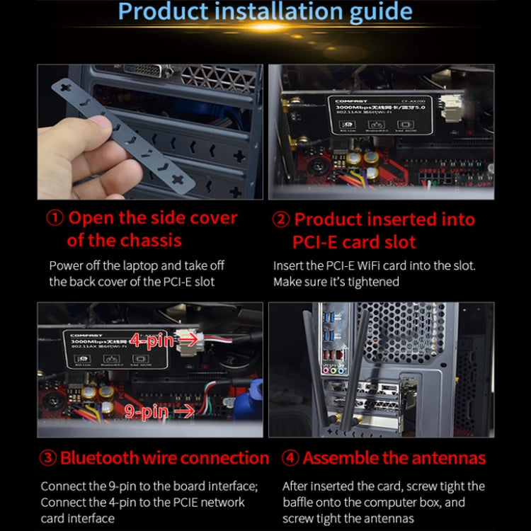 COMFAST Gaming Game 3000Mbps Gigabit Dual-Frequency Wireless Desktop Computer PCIE Wireless Network Card, Coverage: AX200 PRO