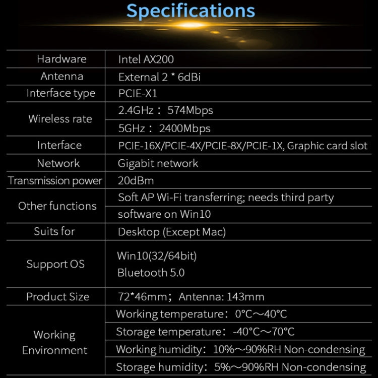 COMFAST Gaming Game 3000Mbps Gigabit Dual-Frequency Wireless Desktop Computer PCIE Wireless Network Card, Coverage: AX200 PRO