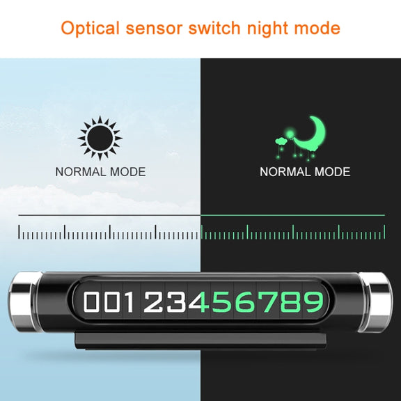 Magnetic Adsorption Design Car Shape Rotatable Luminous Car Temporary Parking Card with Phone Number(Black)