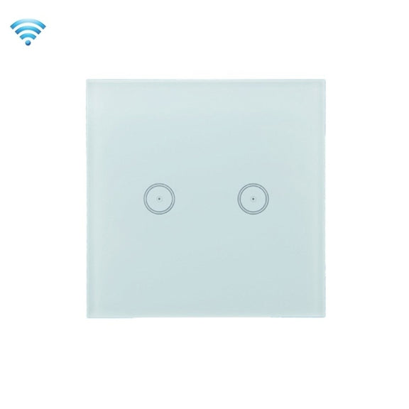 Wifi Wall Touch Panel Switch Voice Control Mobile Phone Remote Control, Model: White 2 Gang (Zero Firewire Wifi)