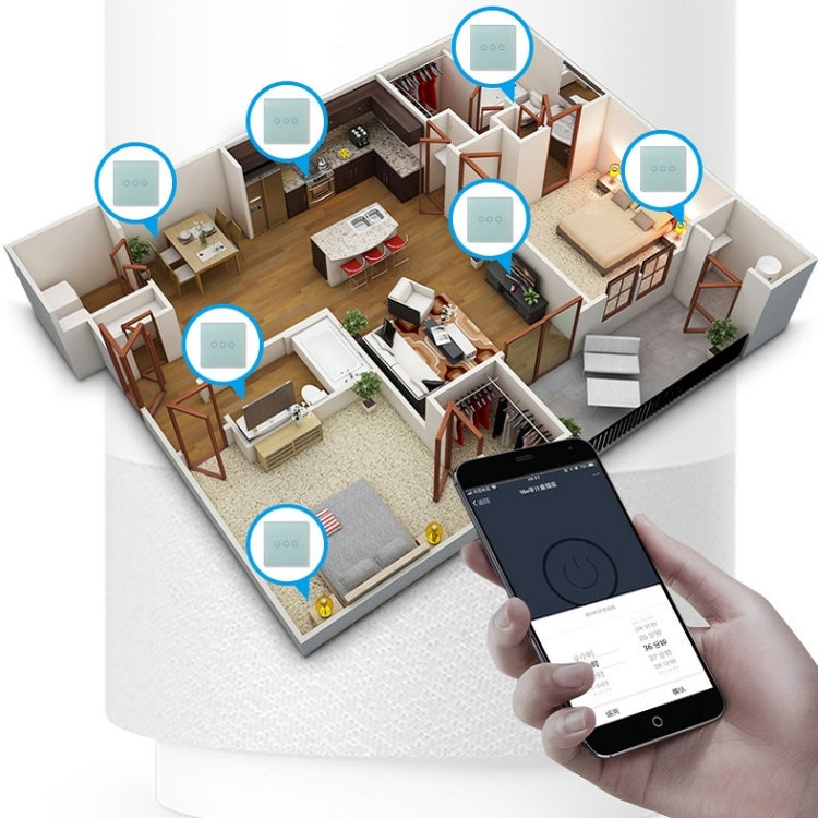 Wifi Wall Touch Panel Switch Voice Control Mobile Phone Remote Control, Model: White 3 Gang (Zero Firewire Zigbee)