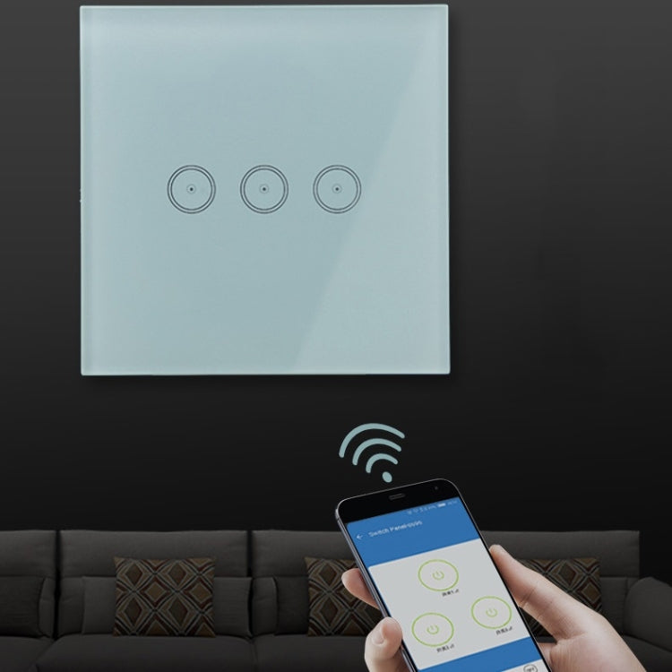 Wifi Wall Touch Panel Switch Voice Control Mobile Phone Remote Control, Model: White 3 Gang (Zero Firewire Zigbee)