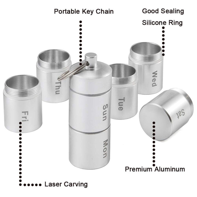 Sealed Water-resistant 7 Days Split Aluminum Alloy Metal Pill Box