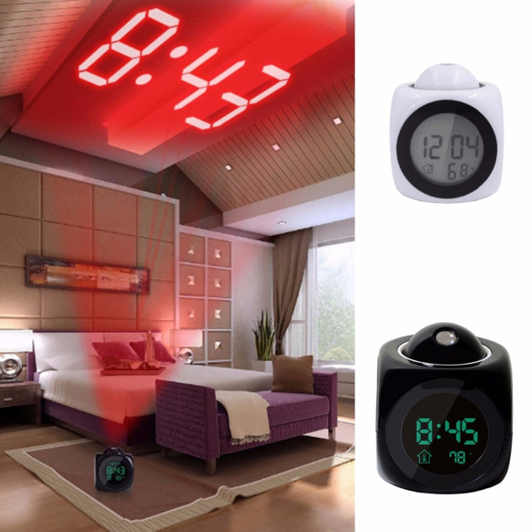 Multi-function LED Projection Alarm Clock Voice Talking Clock, Specification:Black + USB cable