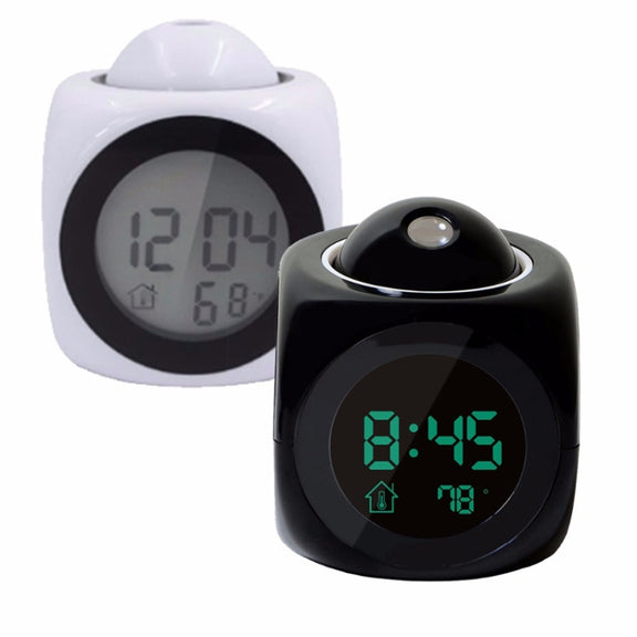 Multi-function LED Projection Alarm Clock Voice Talking Clock, Specification:Black + USB cable