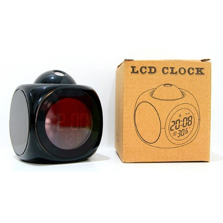 Multi-function LED Projection Alarm Clock Voice Talking Clock, Specification:Black + USB cable