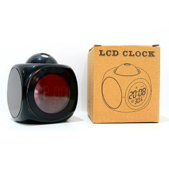 Multi-function LED Projection Alarm Clock Voice Talking Clock, Specification:Black + USB cable