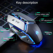 Inphic W-02 6 Keys Home Office Luminous Macro Programming USB Computer Mechanical Game Wired Mouse(Metallic Gray)
