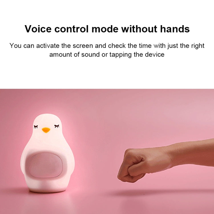 Creative Multifunctional Penguin Silicone Cute Beans Wake Children Sleeping LED Electronic Alarm Clock(Yellow Light)