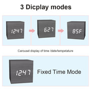 Multicolor Sounds Control Wooden Clock Modern Digital LED Desk Alarm Clock Thermometer Timer Black Red