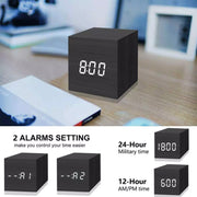 Multicolor Sounds Control Wooden Clock Modern Digital LED Desk Alarm Clock Thermometer Timer Black Red