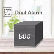 Multicolor Sounds Control Wooden Clock Modern Digital LED Desk Alarm Clock Thermometer Timer Black Red