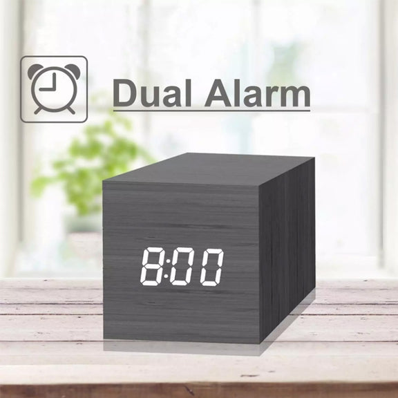 Multicolor Sounds Control Wooden Clock Modern Digital LED Desk Alarm Clock Thermometer Timer Black Red
